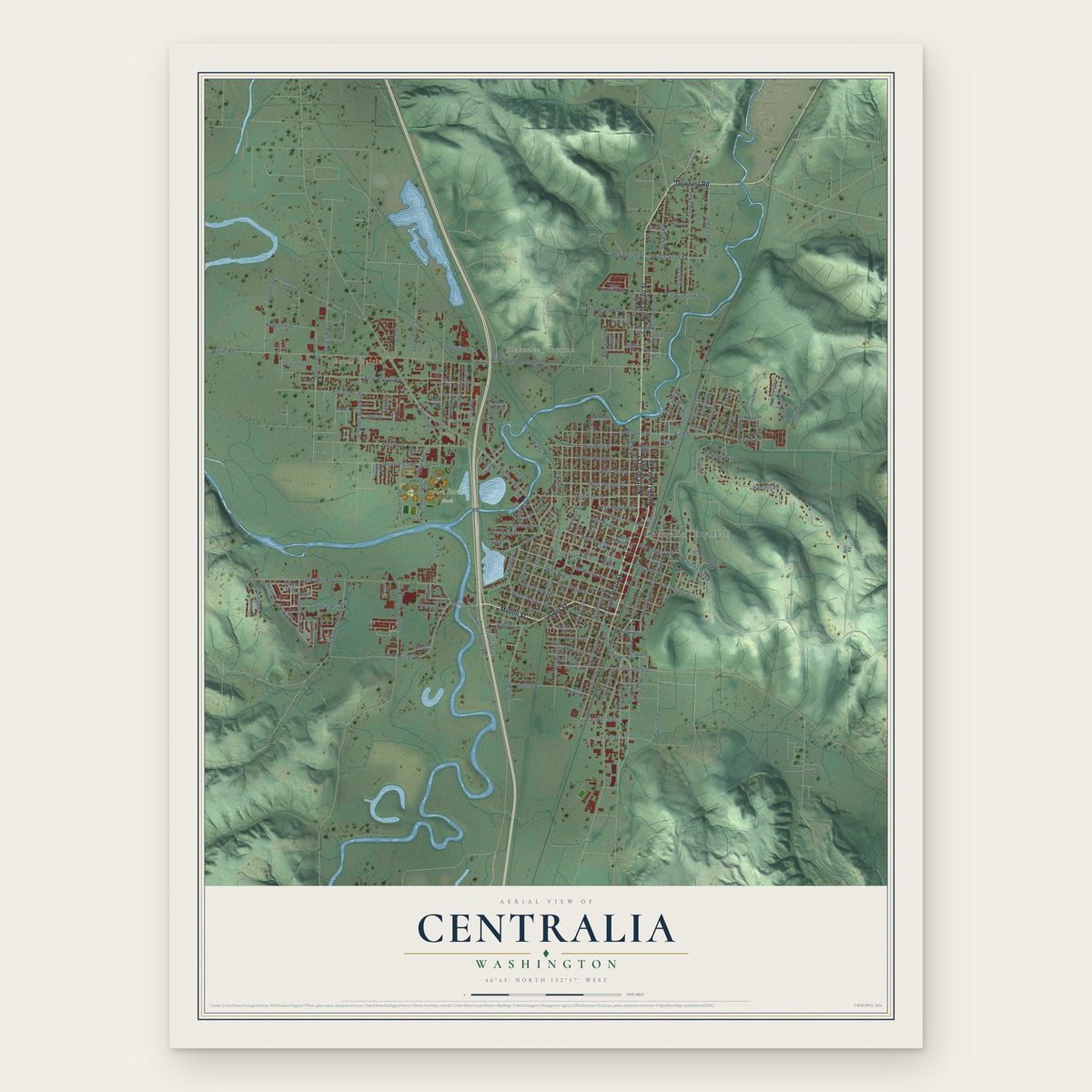 Centralia, Washington map print, the full design