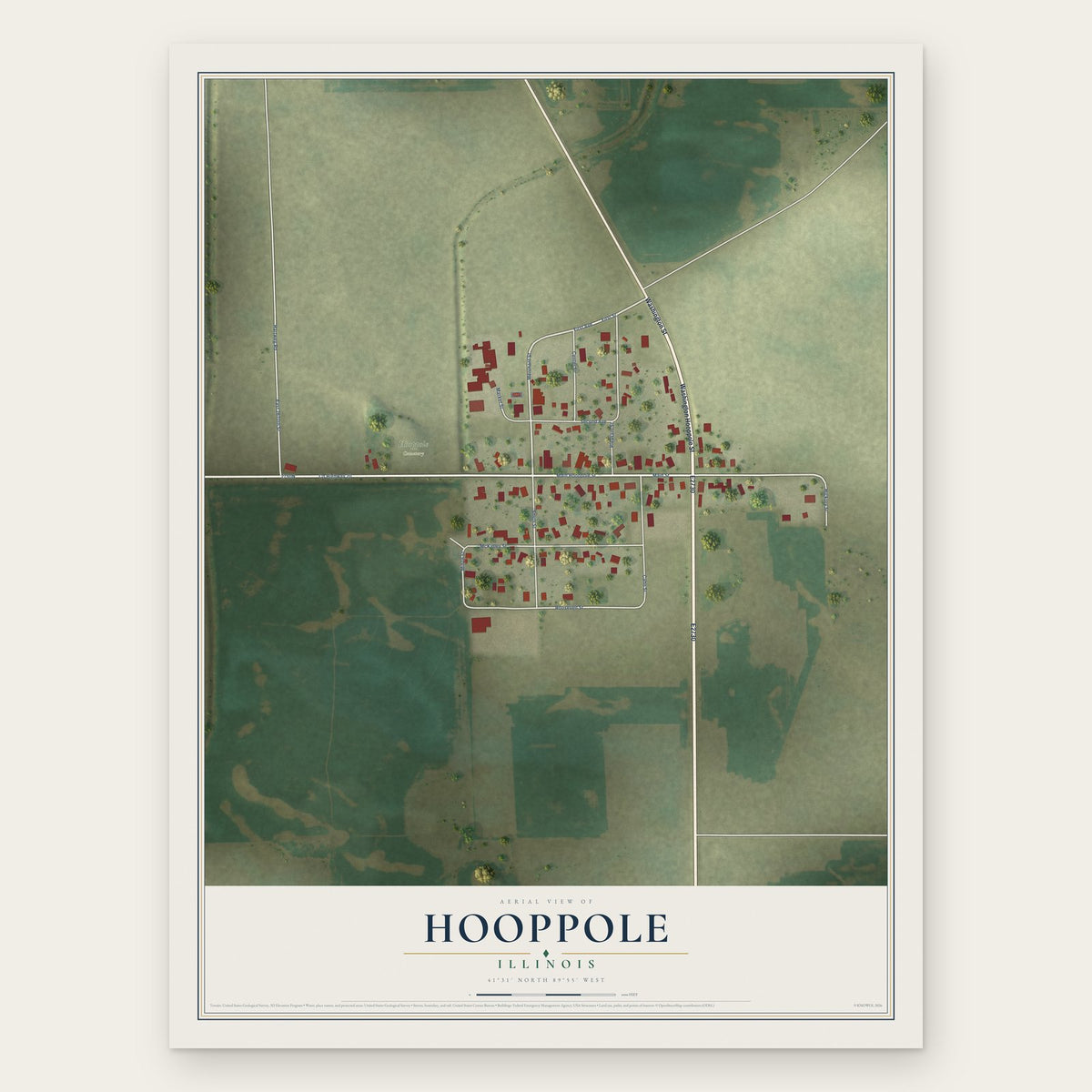 Hooppole, Illinois map print, the full design
