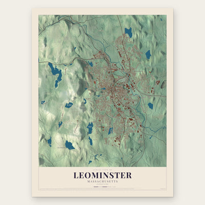 Leominster, Massachusetts map print, the full design