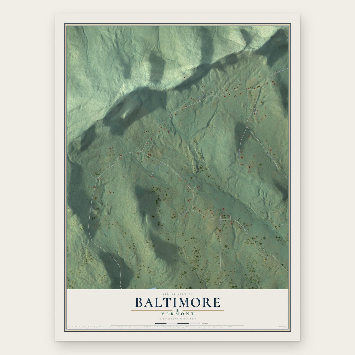 Baltimore, Vermont map print, the full design
