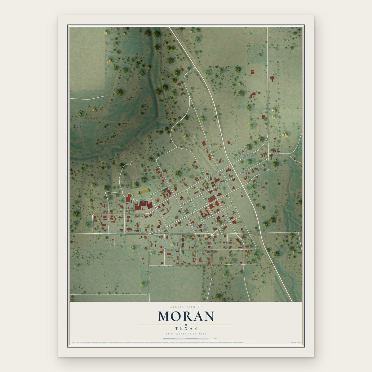 Moran, Texas map print, the full design