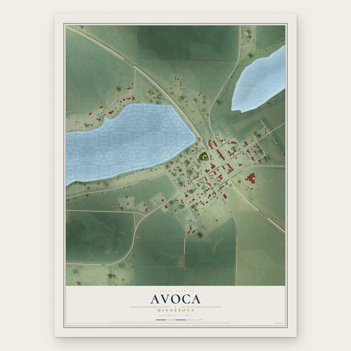 Avoca, Minnesota map print, the full design
