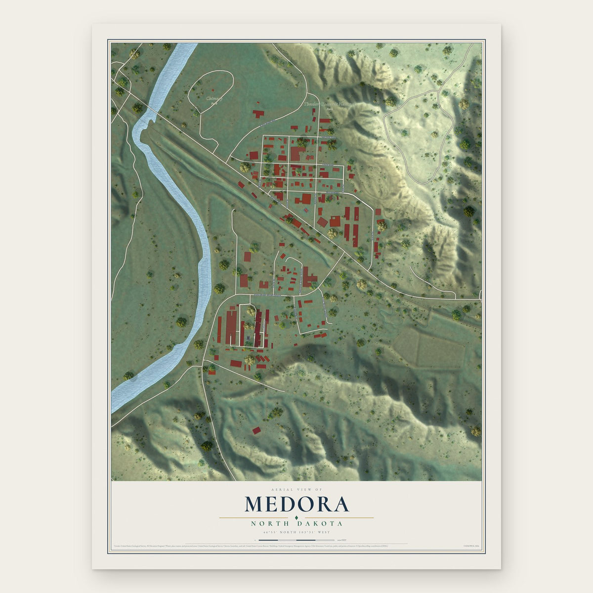 Medora, North Dakota map print, the full design