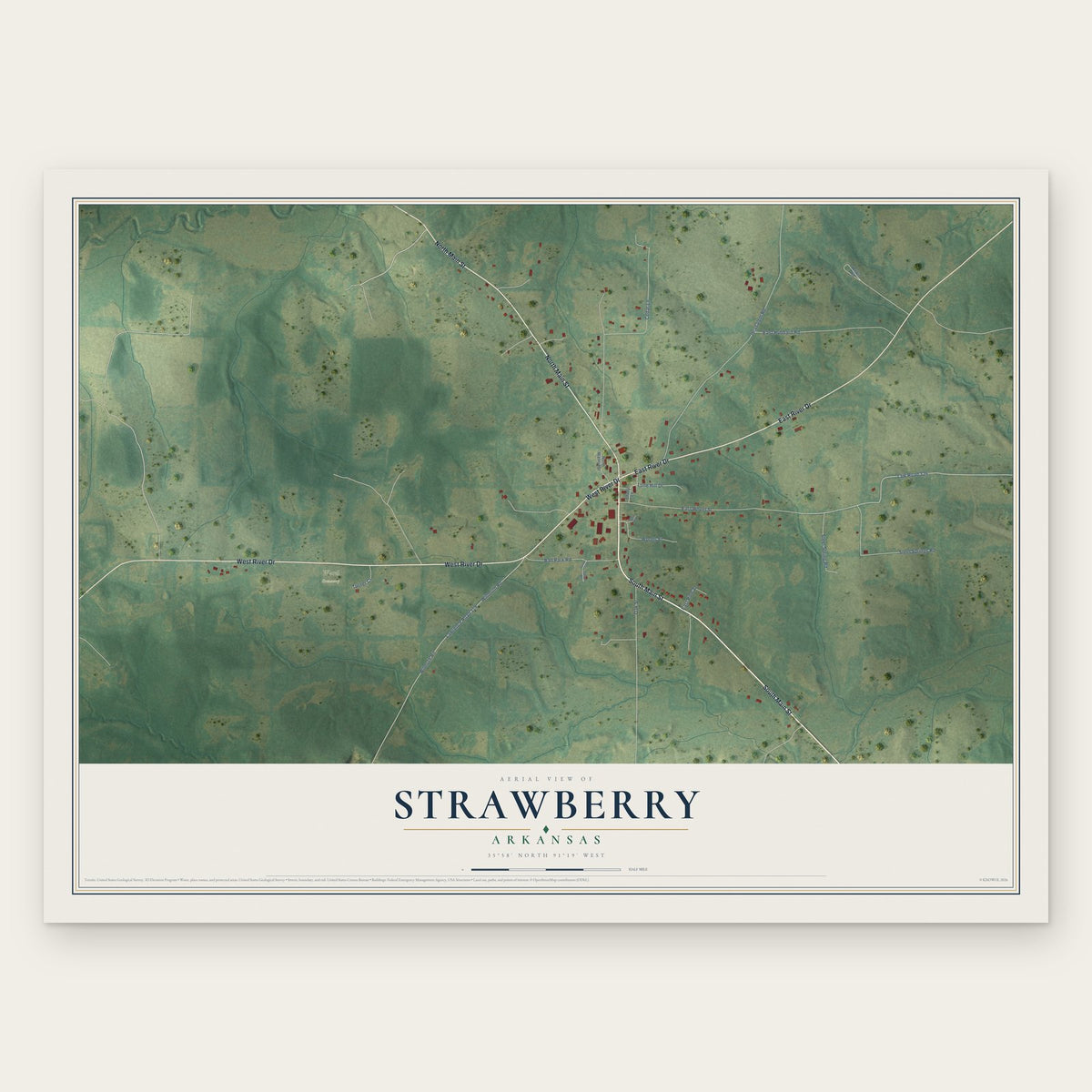 Strawberry, Arkansas map print, the full design
