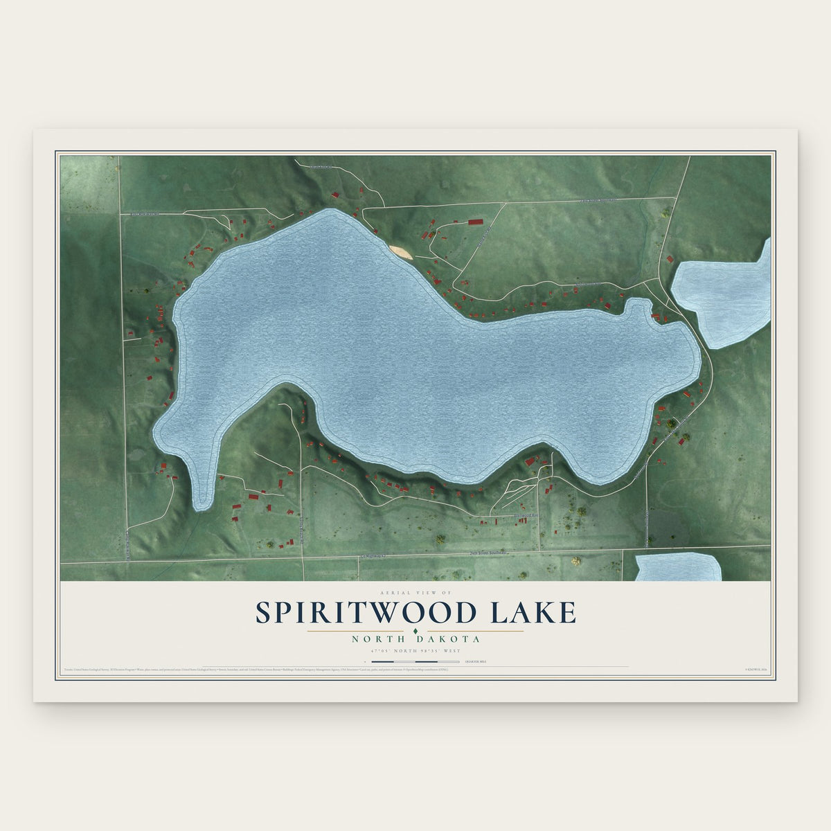 Spiritwood Lake, North Dakota map print, the full design
