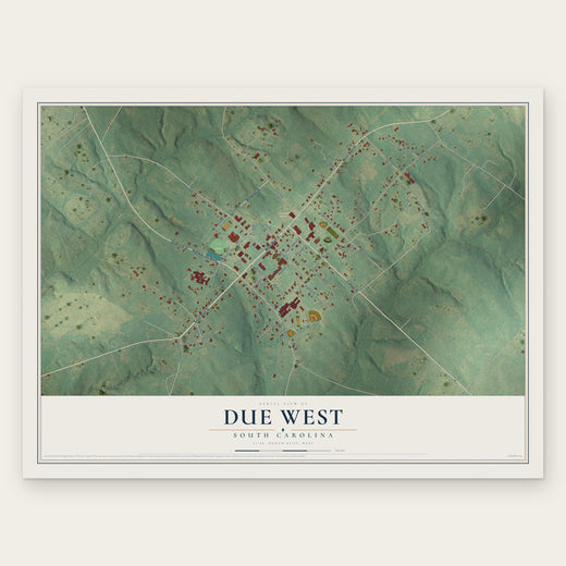 Due West, South Carolina map print, the full design