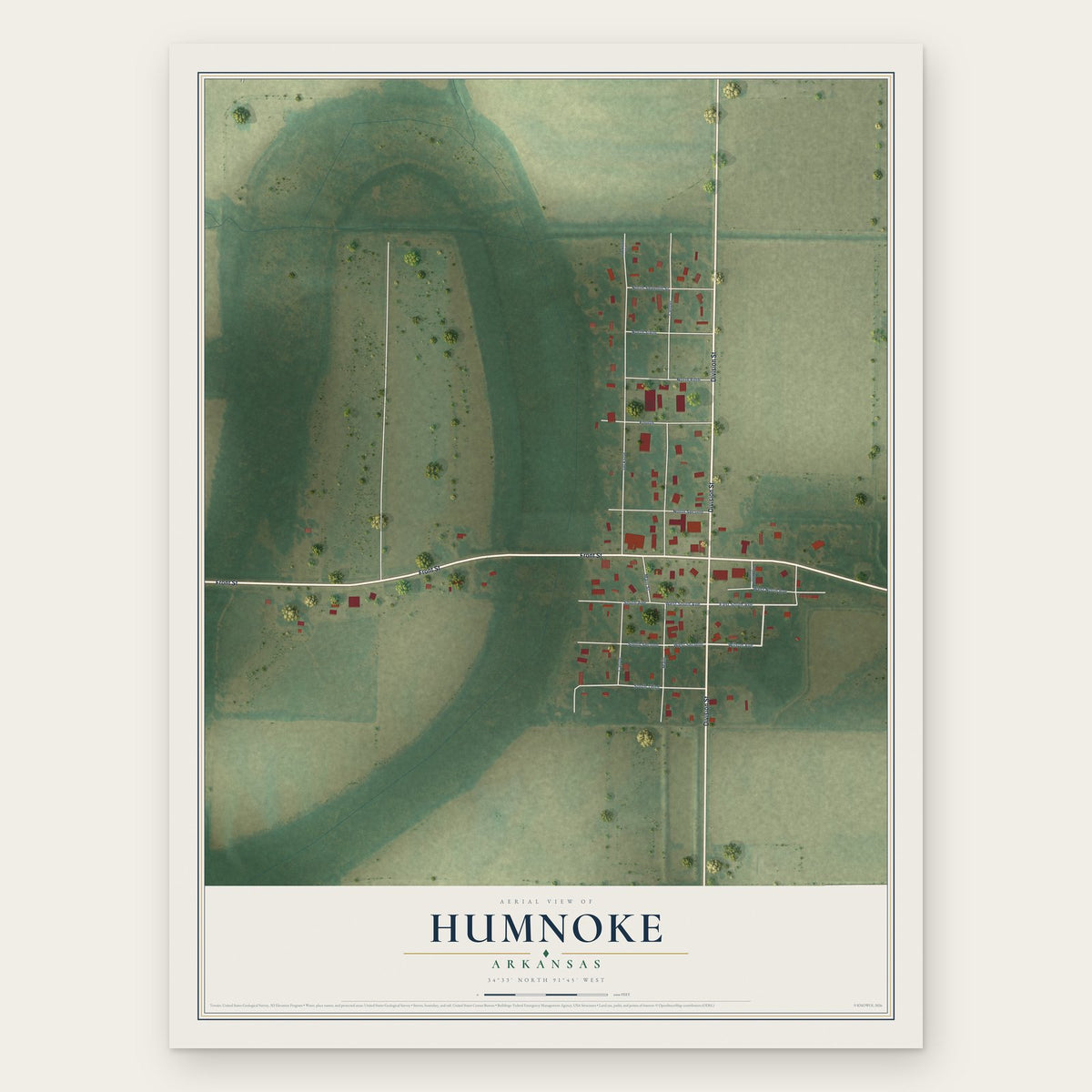 Humnoke, Arkansas map print, the full design