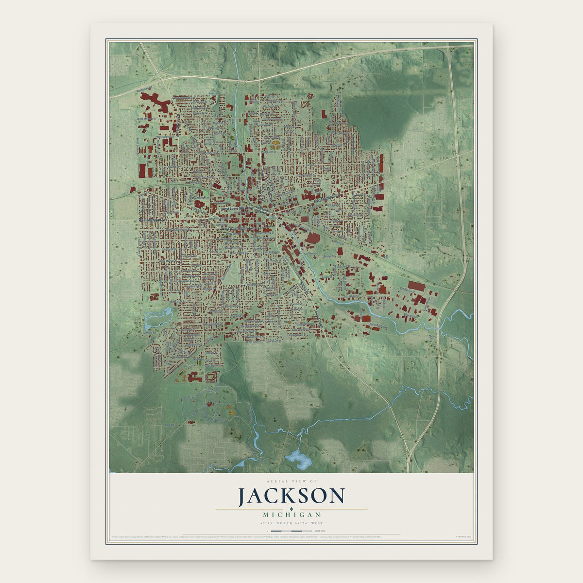 Jackson, Michigan map print, the full design