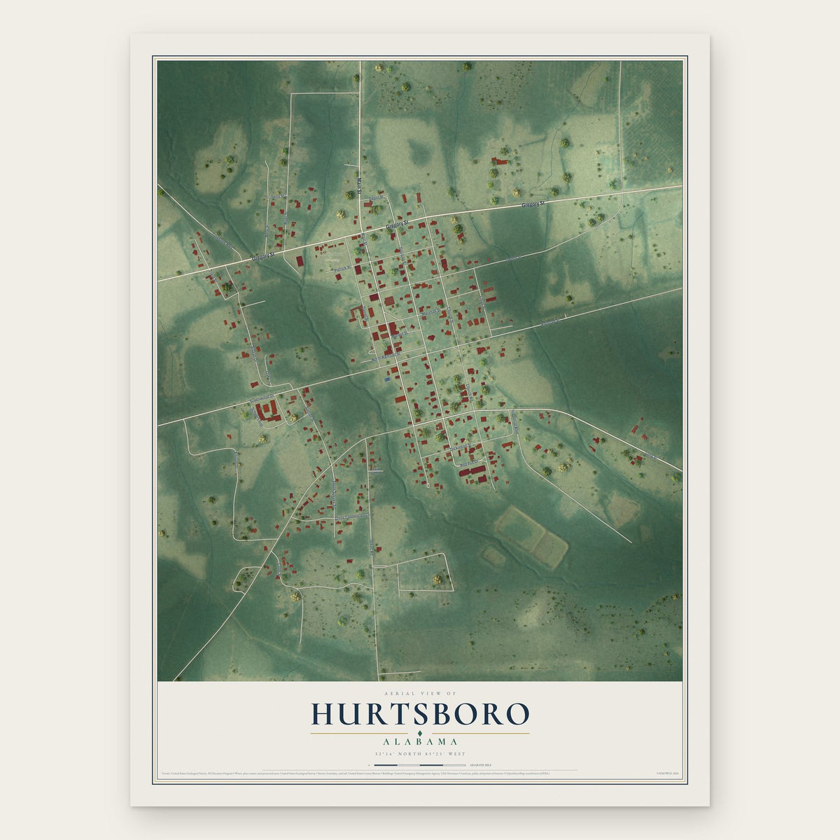 Hurtsboro, Alabama map print, the full design