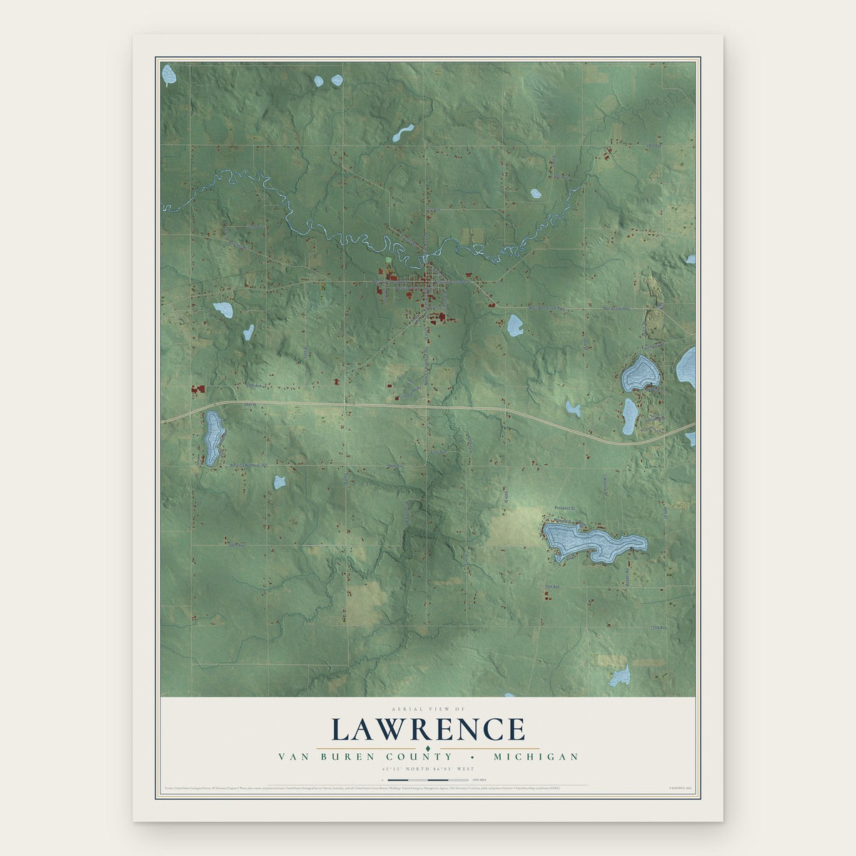 Lawrence, Van Buren County, Michigan map print, the full design