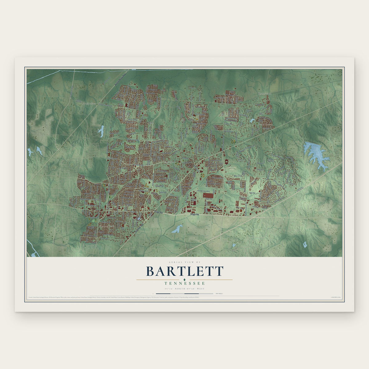 Bartlett, Tennessee map print, the full design