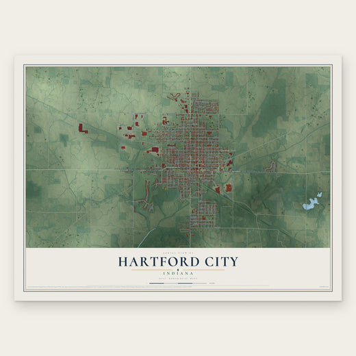 Hartford City, Indiana map print, the full design