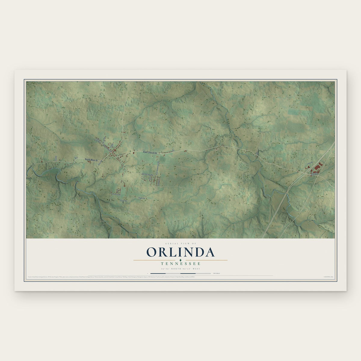 Orlinda, Tennessee map print, the full design
