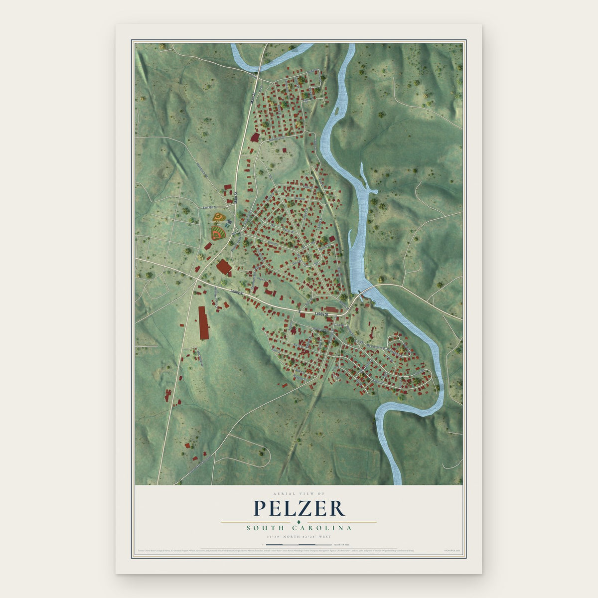 Pelzer, South Carolina map print, the full design