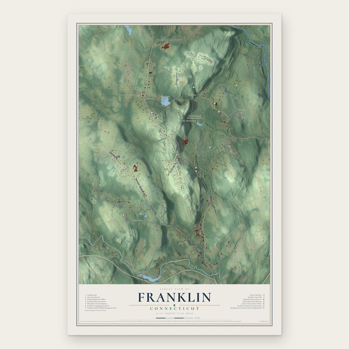 Franklin, Connecticut map print, the full design