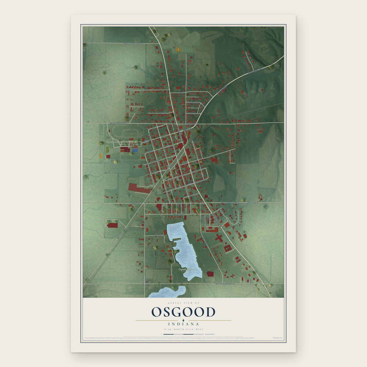 Osgood, Indiana map print, the full design