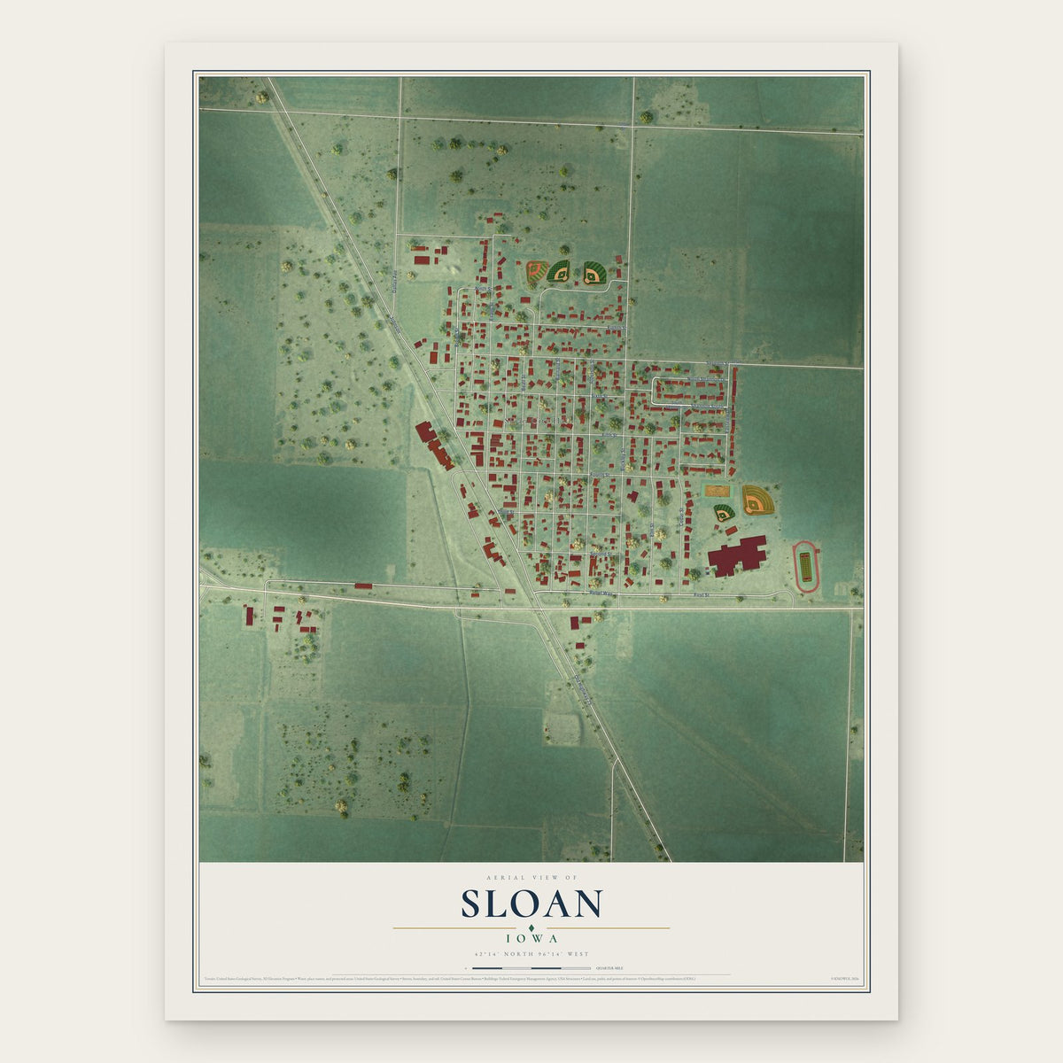 Sloan, Iowa map print, the full design