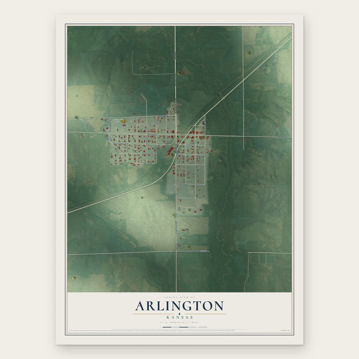 Arlington, Kansas map print, the full design
