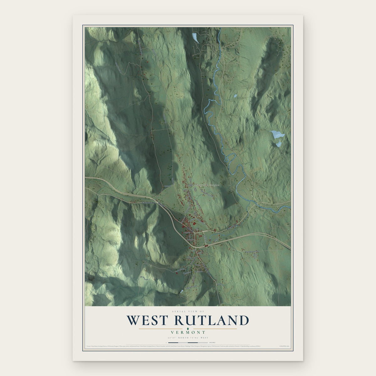 West Rutland, Vermont map print, the full design