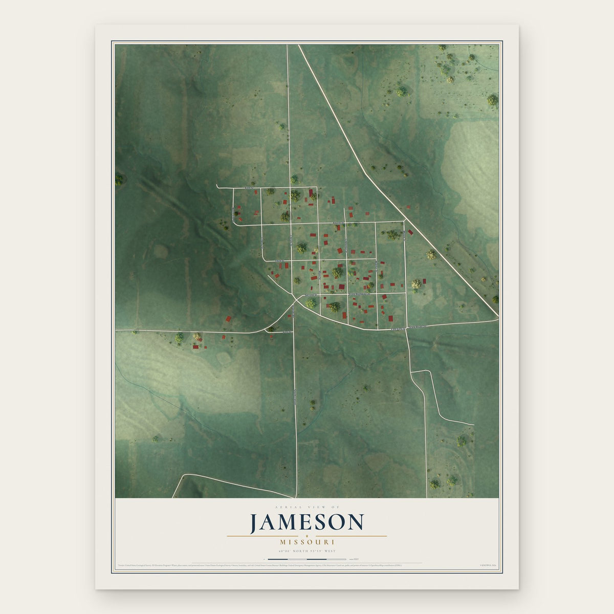 Jameson, Missouri map print, the full design