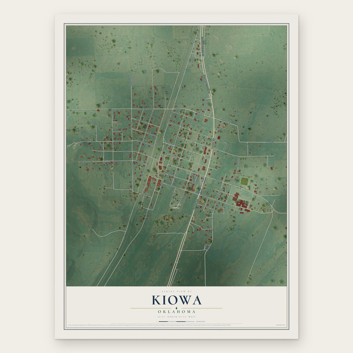 Kiowa, Oklahoma map print, the full design
