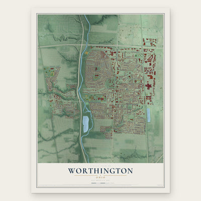 Worthington, Ohio map print, the full design