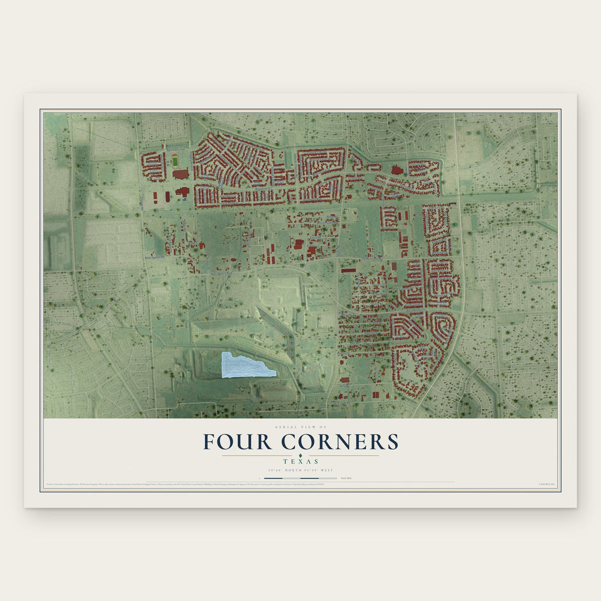 Four Corners, Texas map print, the full design