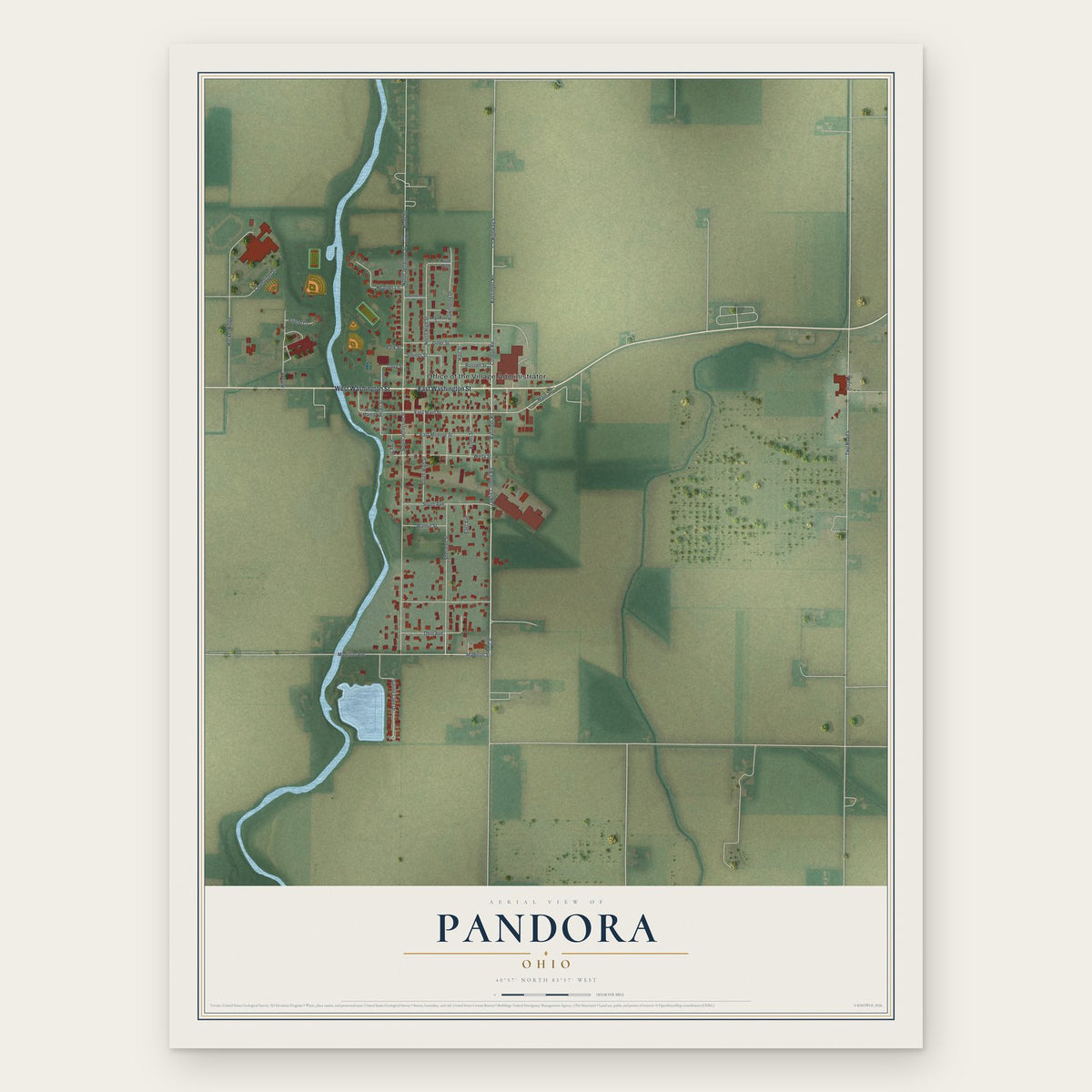 Pandora, Ohio map print, the full design