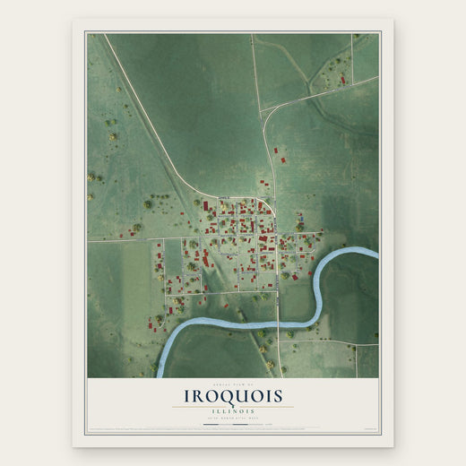 Iroquois, Illinois map print, the full design