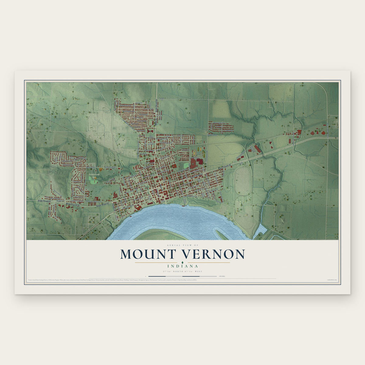 Mount Vernon, Indiana map print, the full design