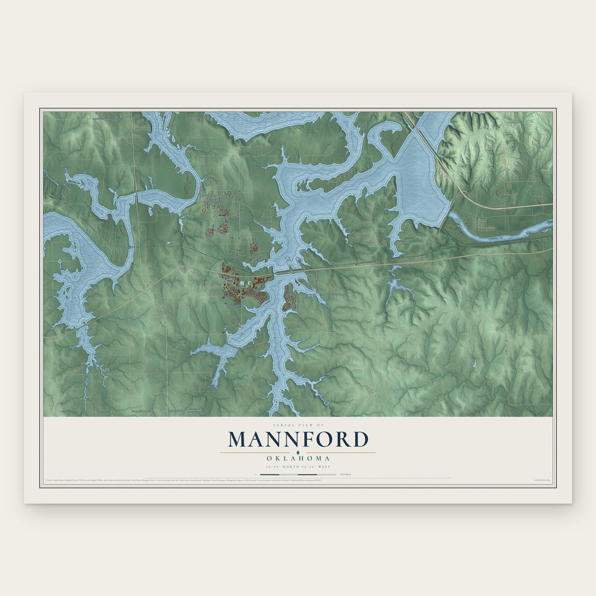 Mannford, Oklahoma map print, the full design