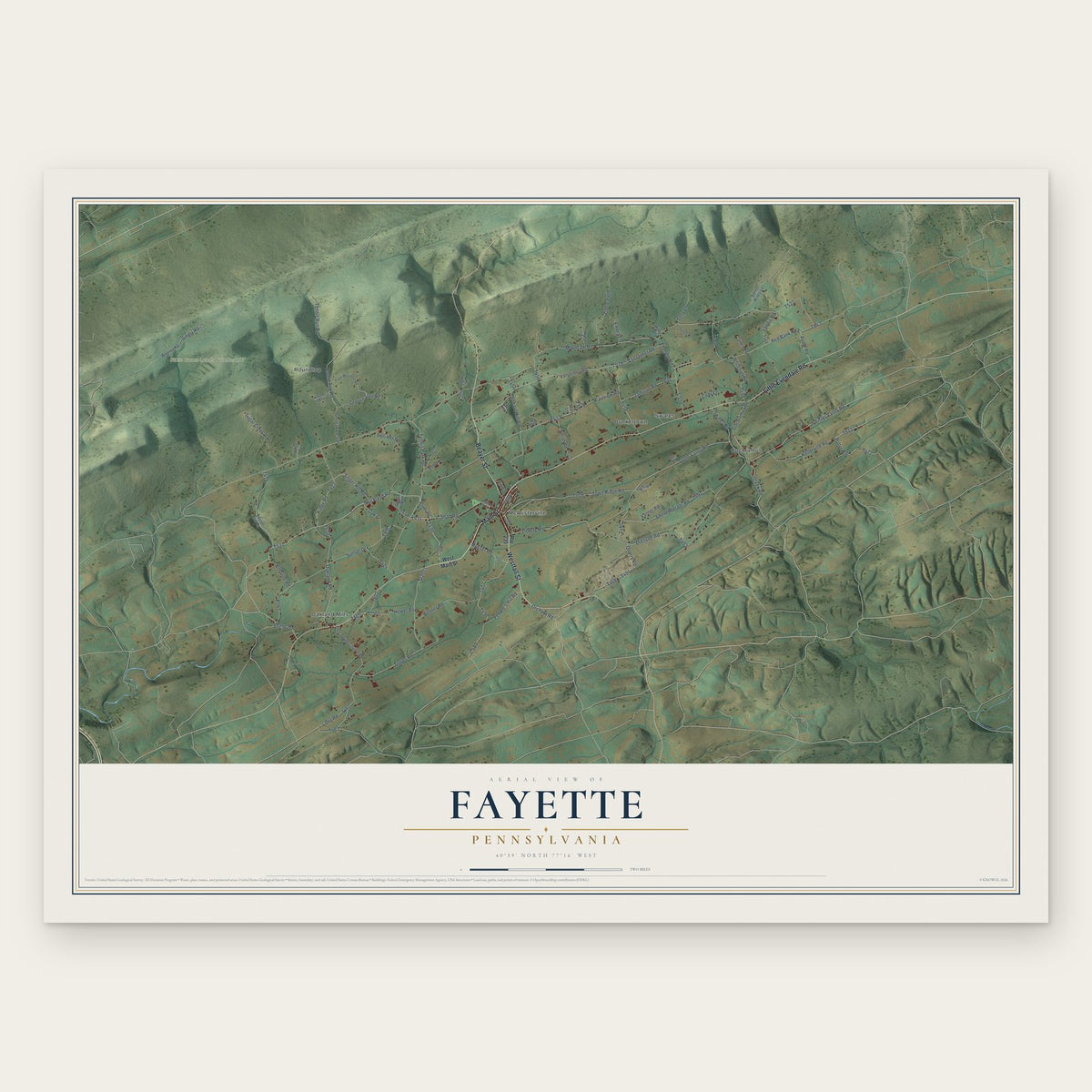 Fayette, Pennsylvania map print, the full design