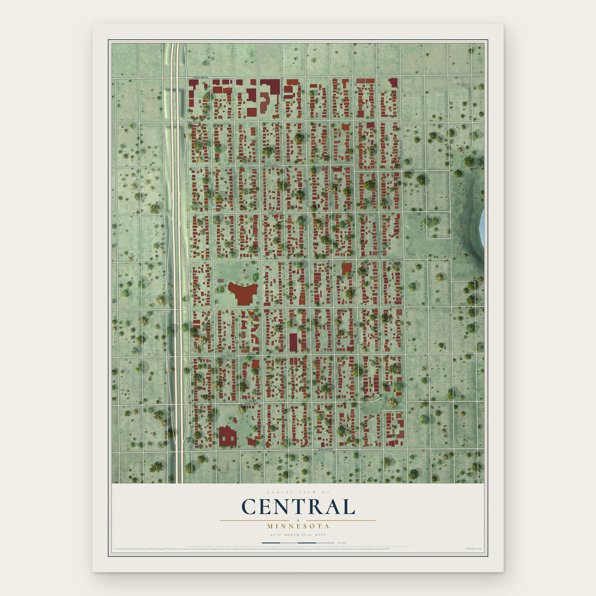 Central, Minnesota map print, the full design