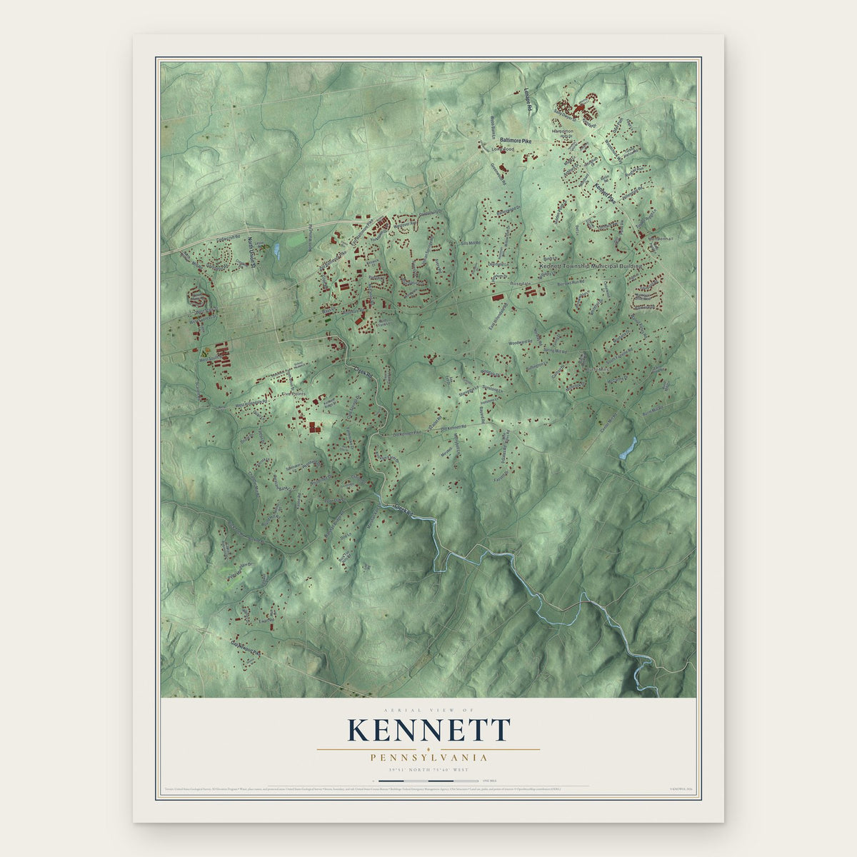 Kennett, Pennsylvania map print, the full design