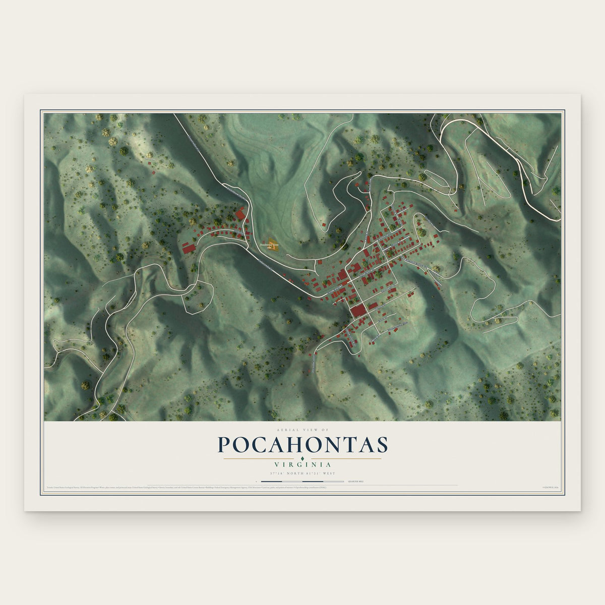 Pocahontas, Virginia map print, the full design