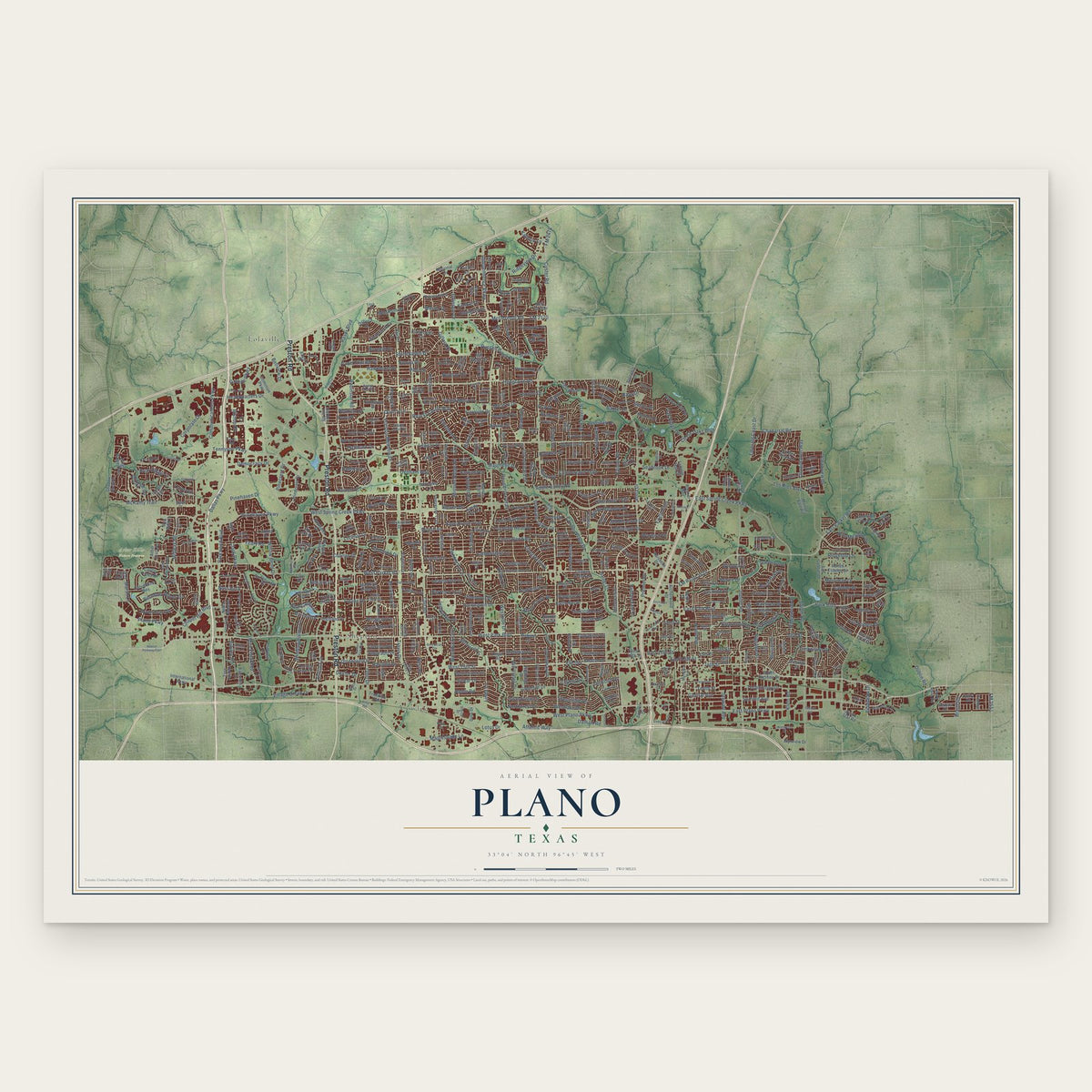 Plano, Texas map print, the full design
