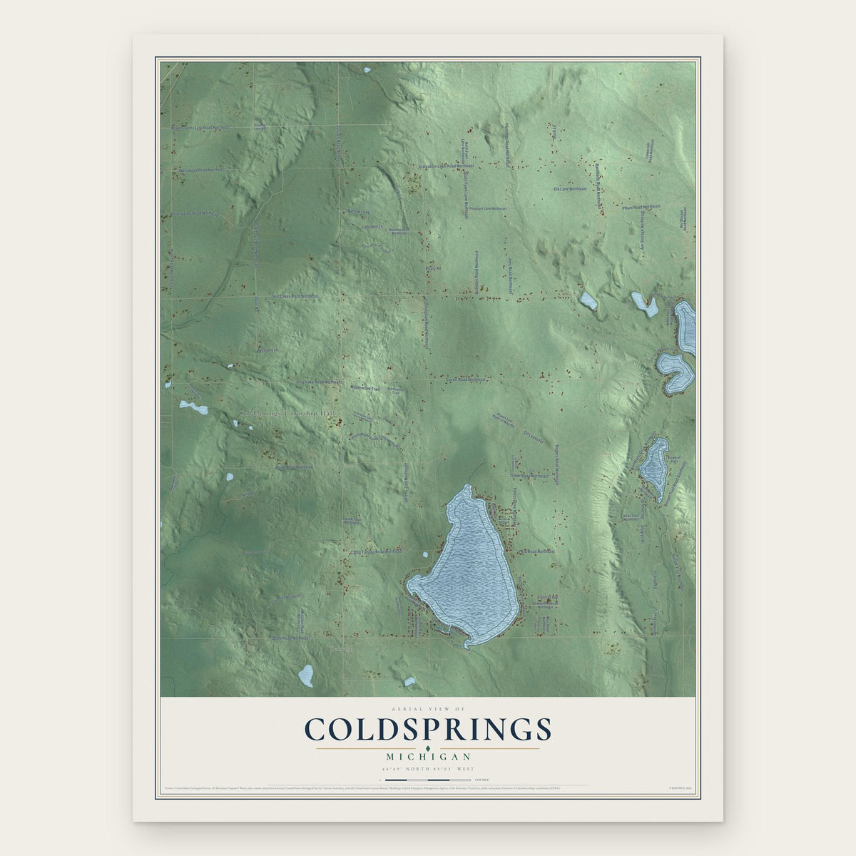 Coldsprings, Michigan map print, the full design