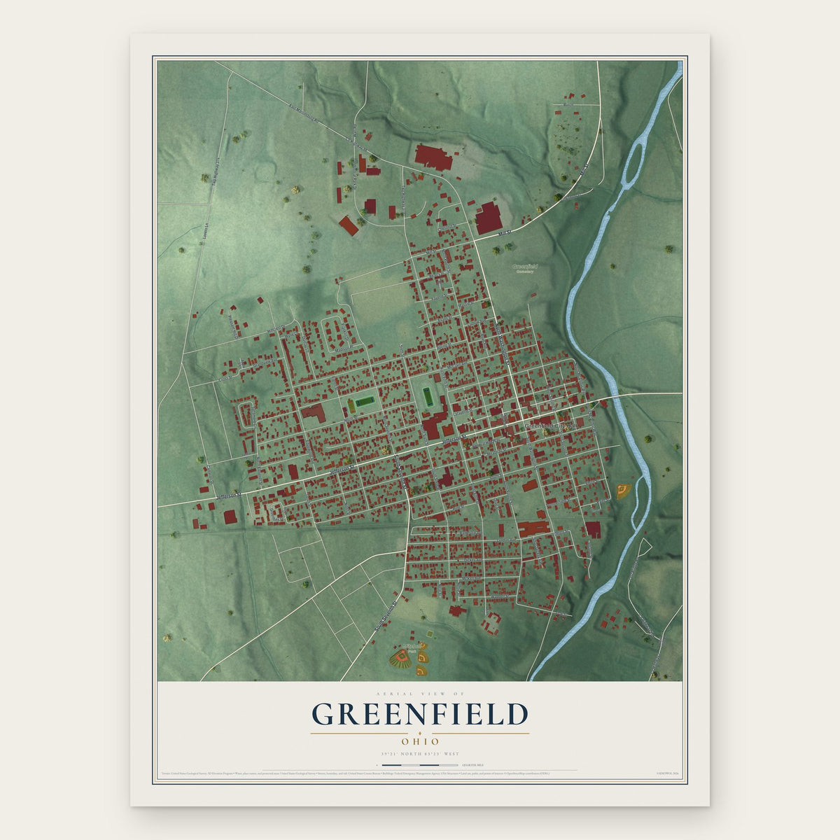 Greenfield, Ohio map print, the full design