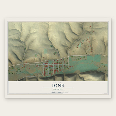 Ione, Oregon map print, the full design