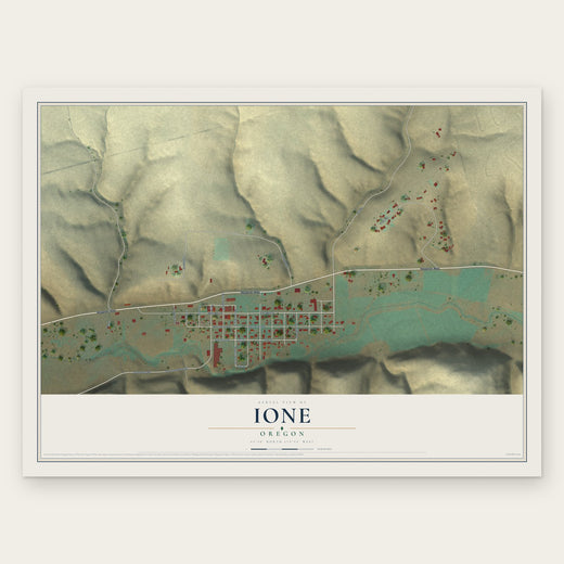 Ione, Oregon map print, the full design