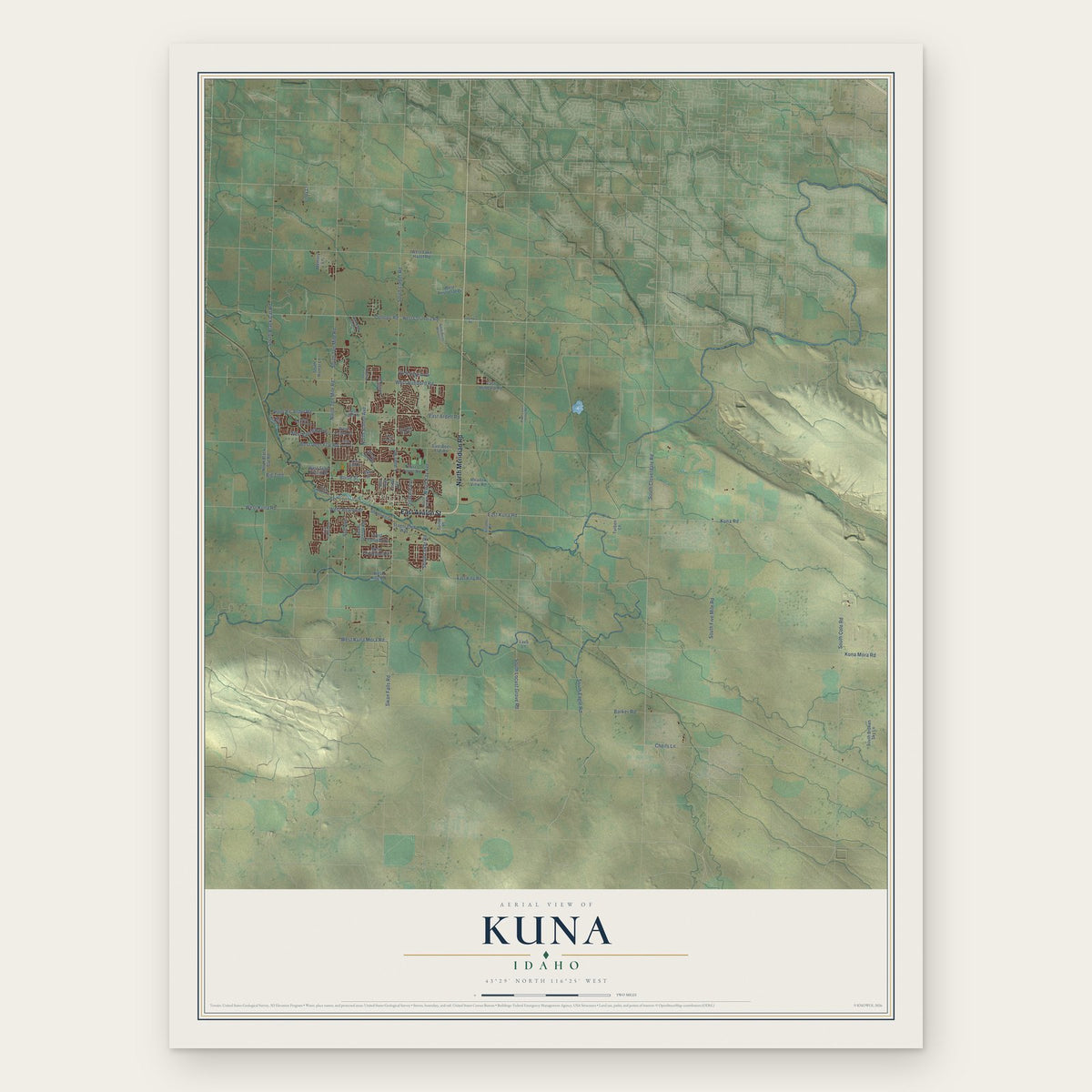 Kuna, Idaho map print, the full design