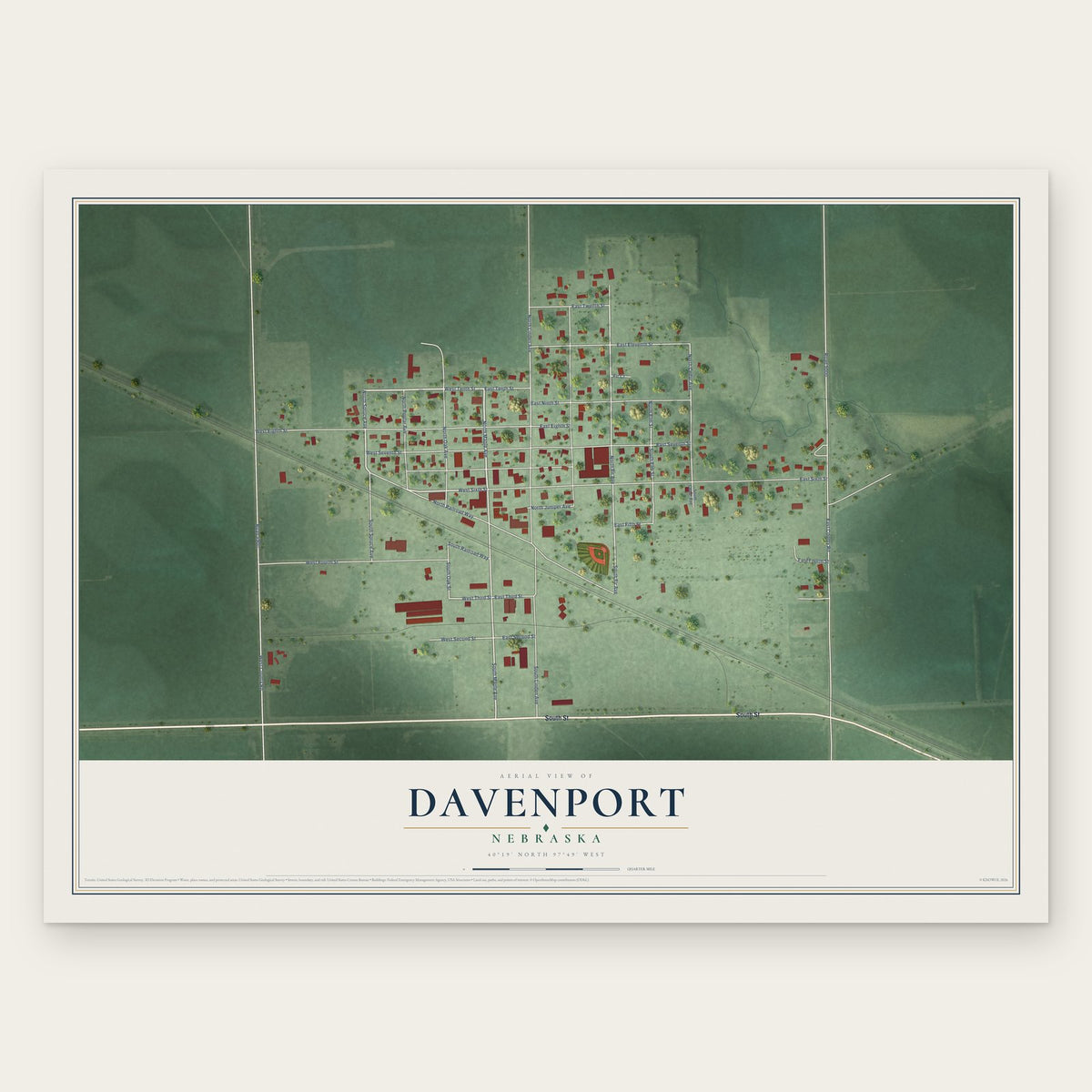 Davenport, Nebraska map print, the full design
