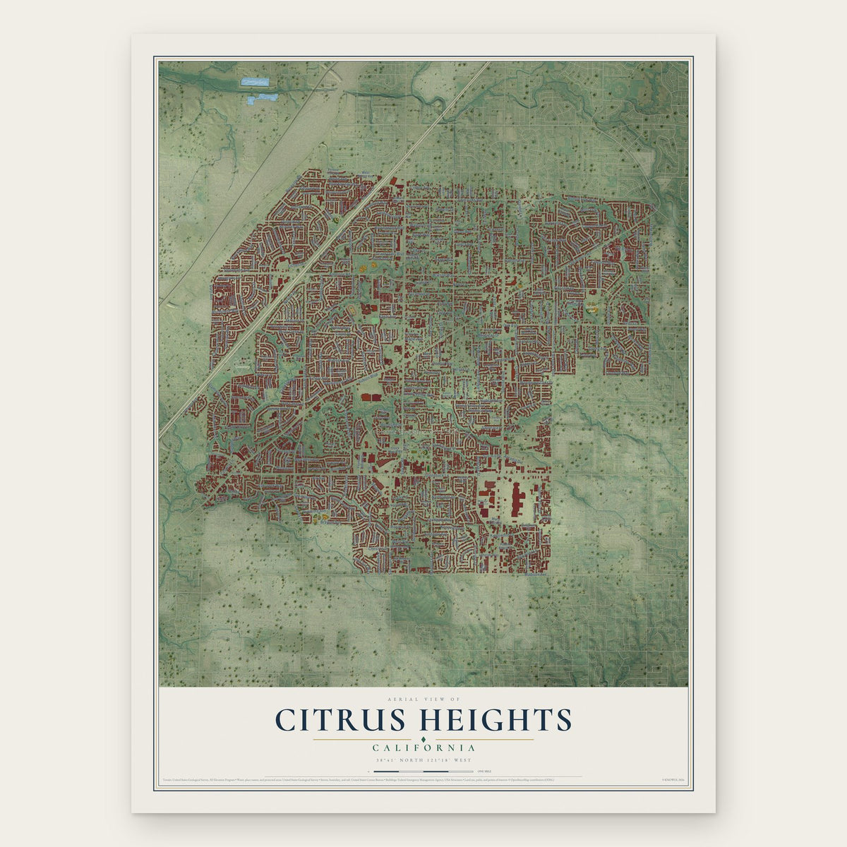 Citrus Heights, California map print, the full design
