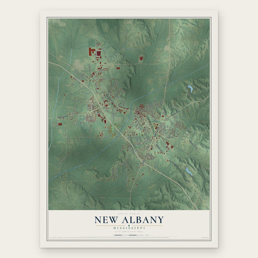 New Albany, Mississippi map print, the full design