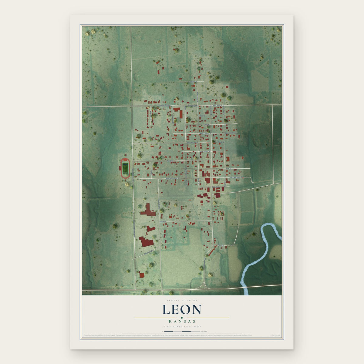 Leon, Kansas map print, the full design