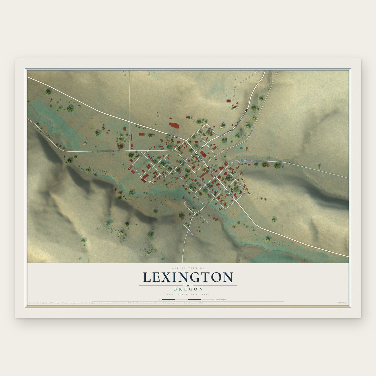 Lexington, Oregon map print, the full design