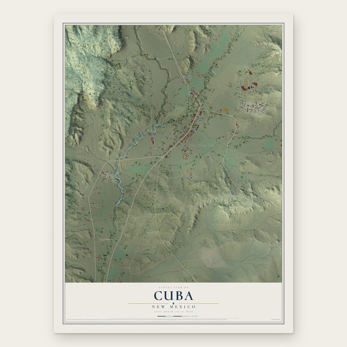 Cuba, New Mexico map print, the full design