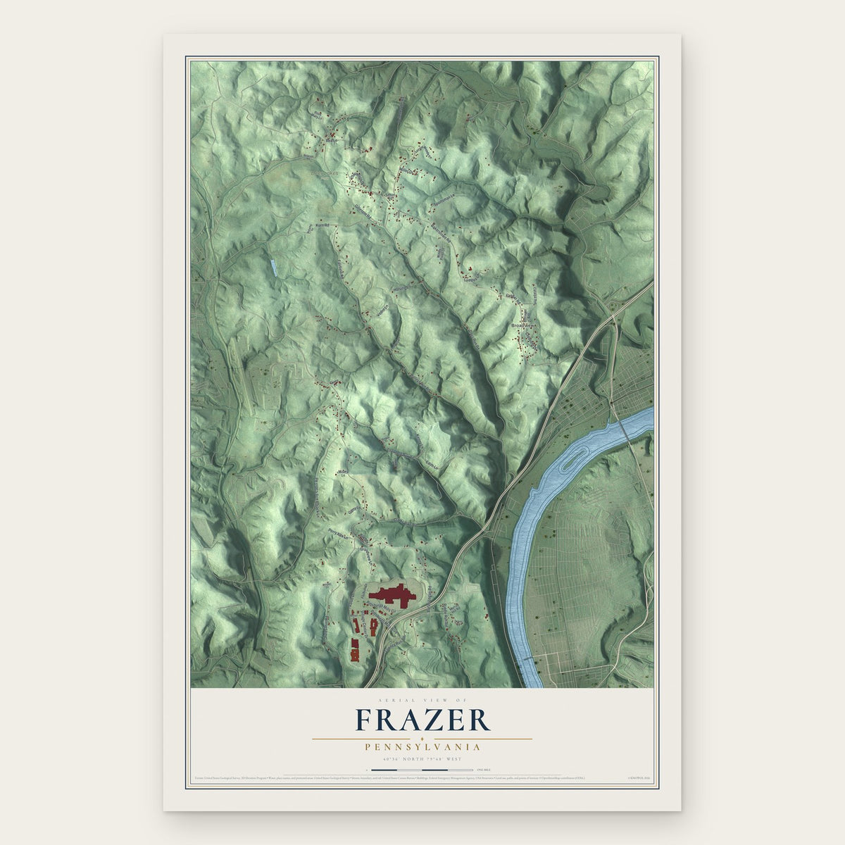 Frazer, Pennsylvania map print, the full design
