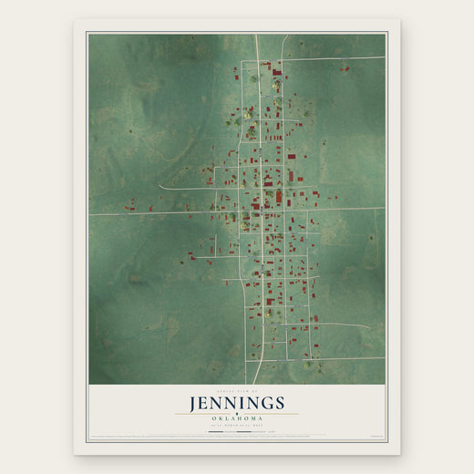 Jennings, Oklahoma map print, the full design