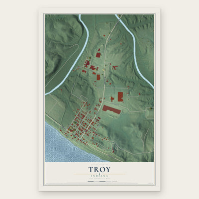 Troy, Indiana map print, the full design